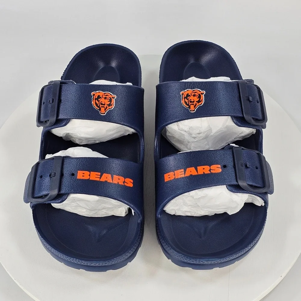 Chicago Bears Kids Navy Blue Adjustable Buckle Slide Sandals Size 5-6 NEW